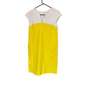 Kate Spade New York Yellow White Cap Sleeve V-Neck Shift Dress Pockets XS